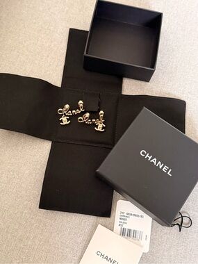 Chanel Letter & CC Clip On Drop Earrings